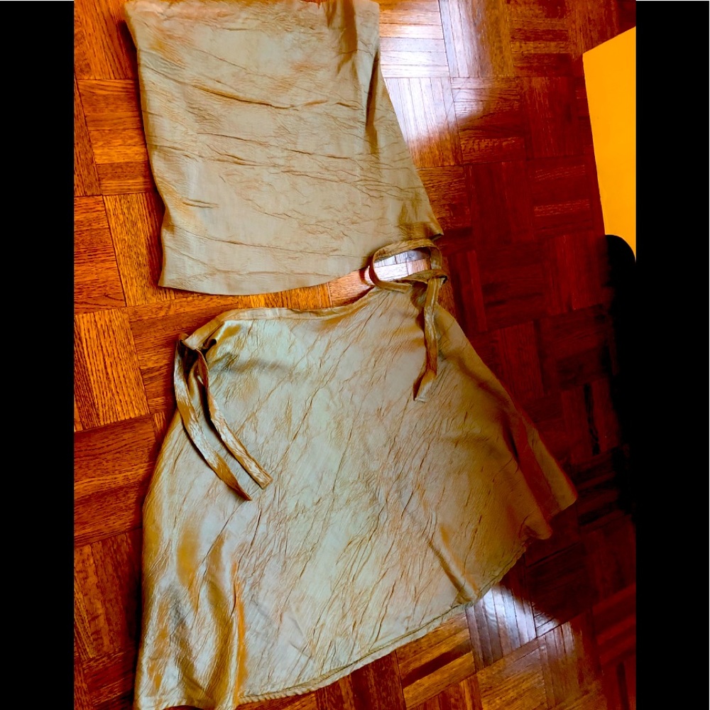 Handmade England 2pc set satin strapless top skirt - Picture 2 of 6